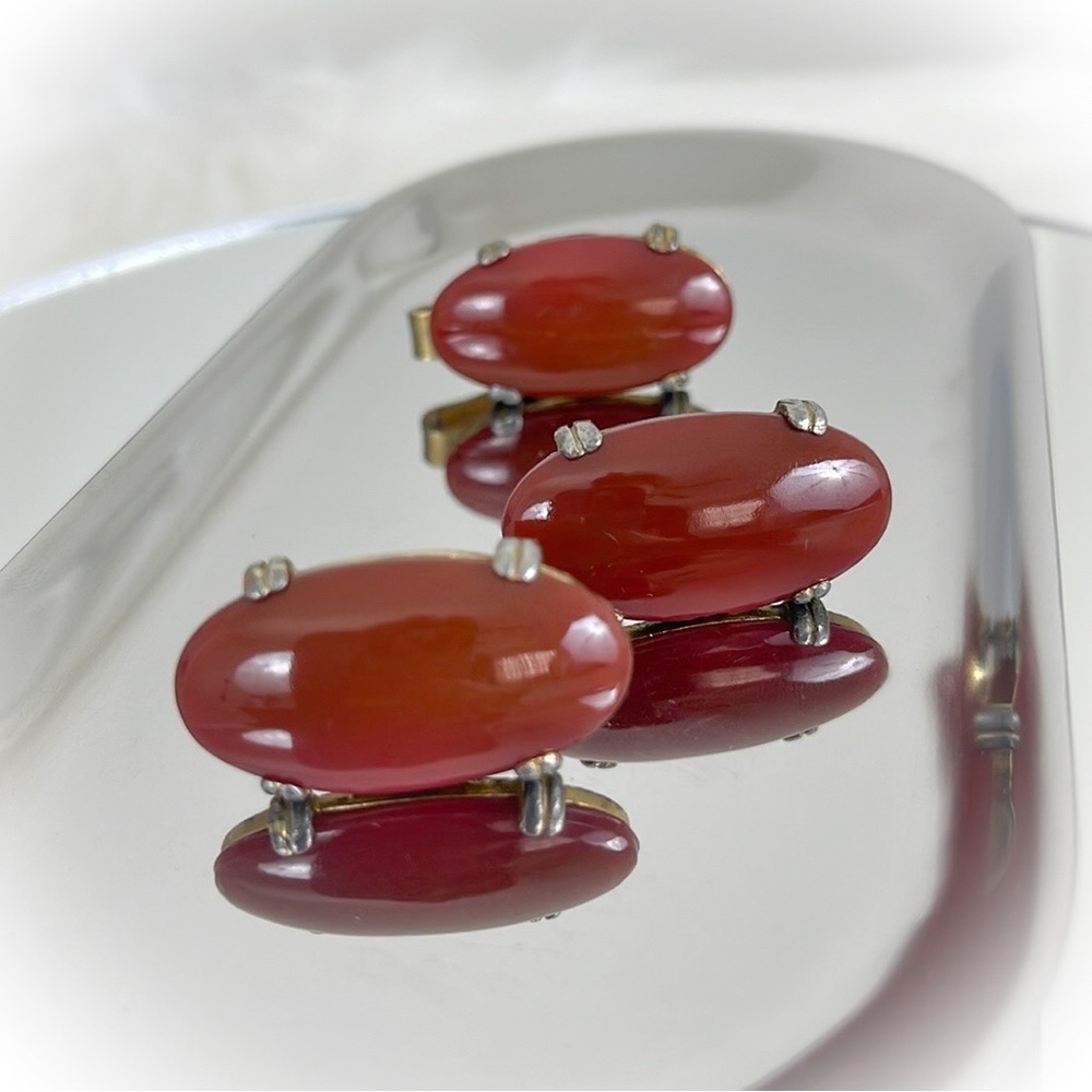 💕How I love this Beautiful Vintage Red Carnelian Cufflinks & Tie Clip Set💕